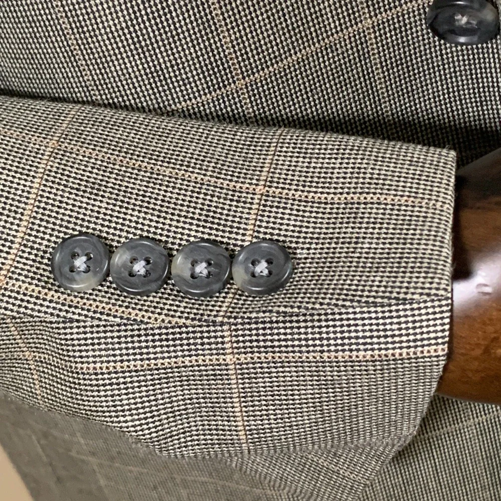 Jos A Bank Signature Blazer Mens 40R Grey Glen Plaid Silk Wool Sport Coat